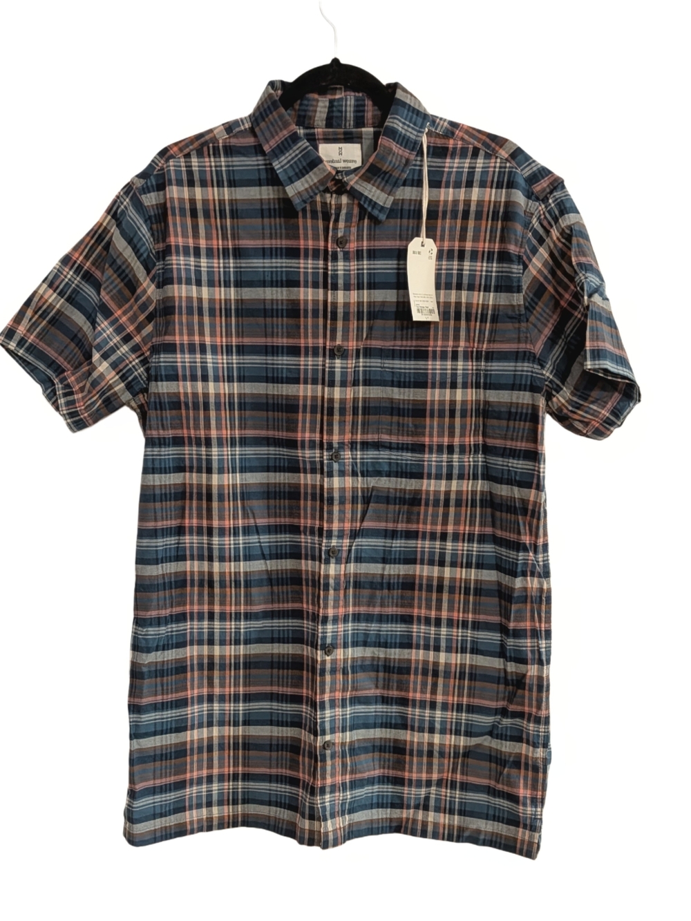 Mutual Weave Big & Tall Men’s LT Teal Orange Plaid Short Sleeve Shirt NWT